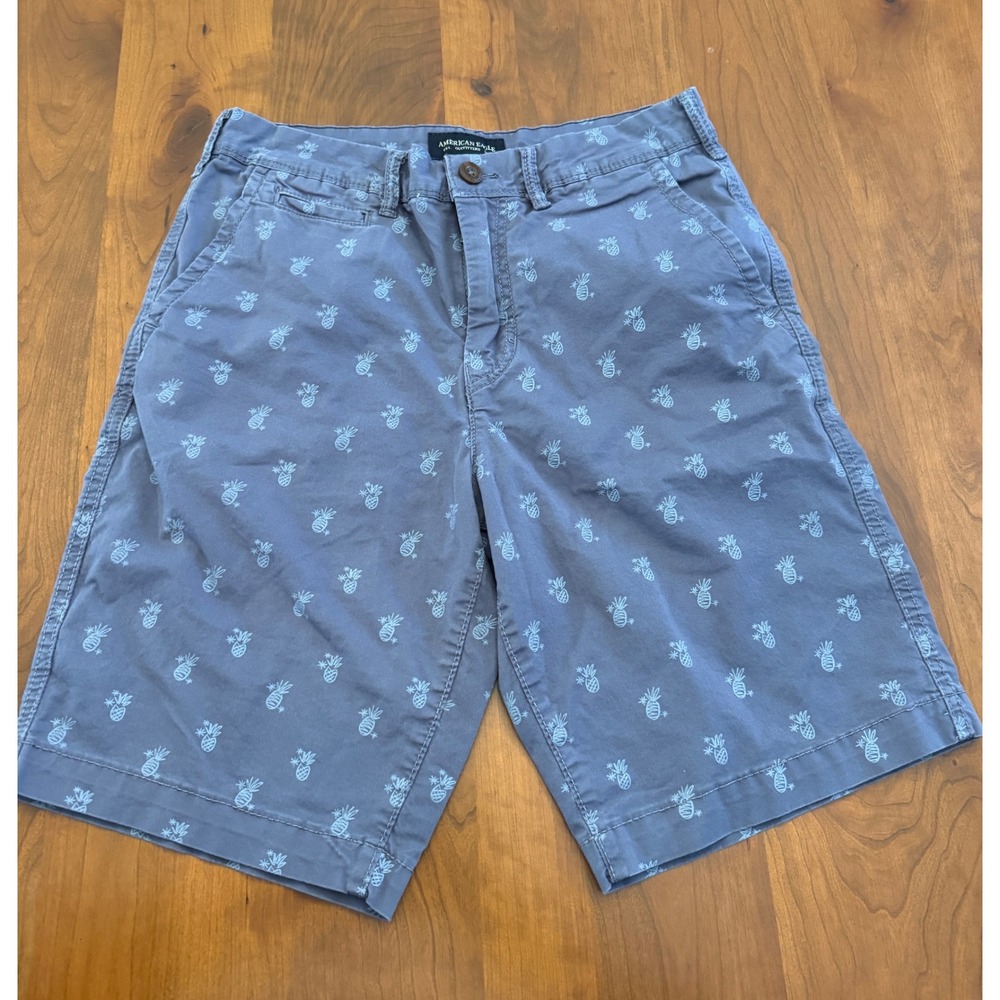 American Eagle Men 28 Pineapple Print Next Level Flex Shorts Blue Gray